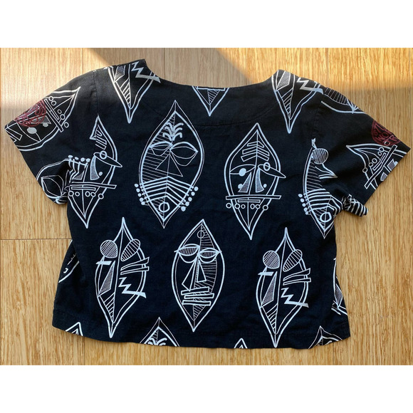 Stussy Women's Black Tribal Crop Top SMALL Linen and Rayon Blend - Picture 4 of 6